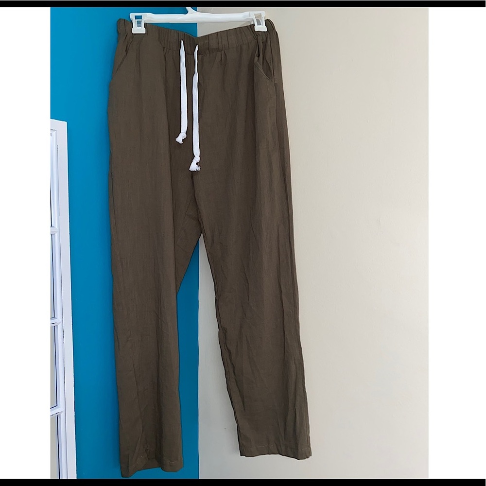 Green loose fit drawstring pants